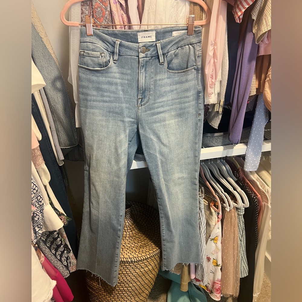 Frame Le Crop Mini Boot Denim Blue Ankle Cropped Jeans Size 28 Frayed